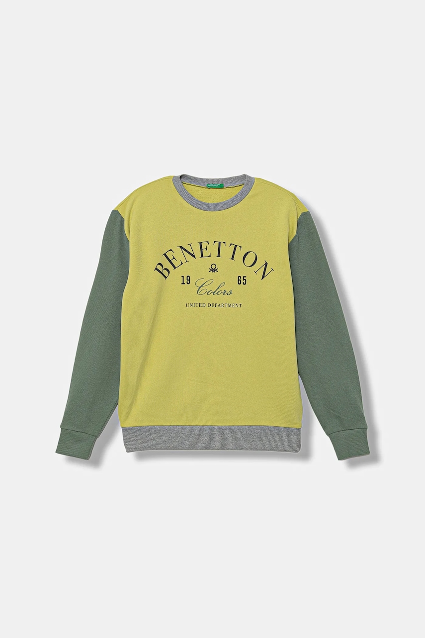 United Colors of Benetton hanorac de bumbac pentru copii culoarea verde, cu imprimeu, 3J68C10PZ