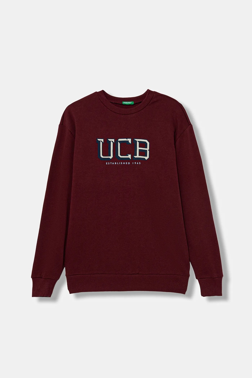 United Colors of Benetton hanorac de bumbac pentru copii culoarea bordo, cu imprimeu, 3J68C10PZ