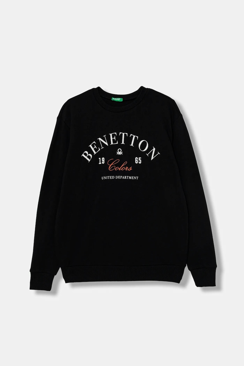 United Colors of Benetton hanorac de bumbac pentru copii culoarea negru, cu imprimeu, 3J68C10PZ