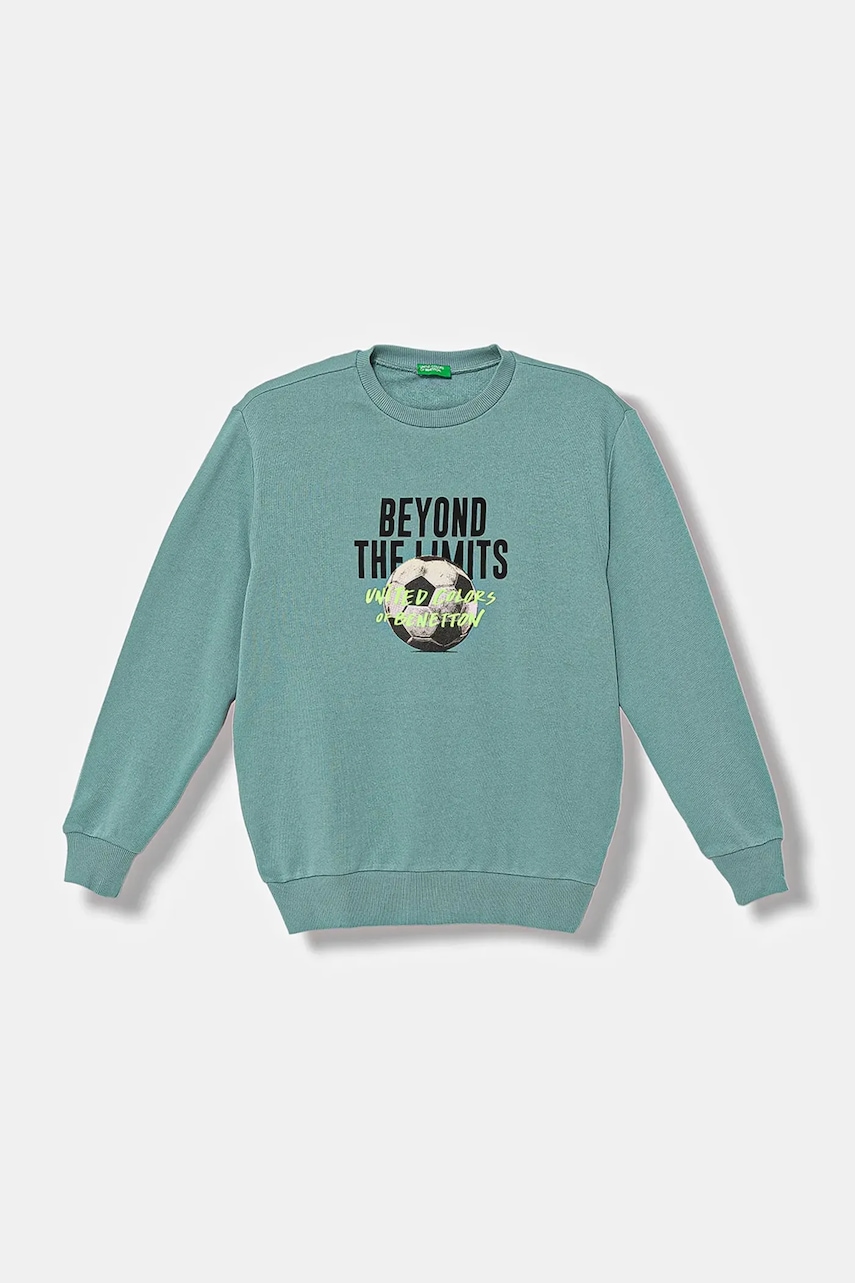 United Colors of Benetton hanorac de bumbac pentru copii culoarea turcoaz, uni, 3J68C10QK