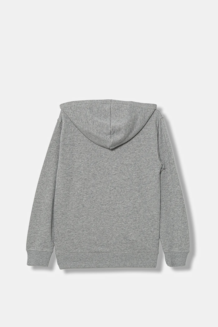 Детская хлопковая кофта United Colors of Benetton цвет серый с капюшоном с принтом 3J68C204V Детская хлопковая кофта United Colors of Benetton цвет серый с капюшоном с принтом 3J68C204V