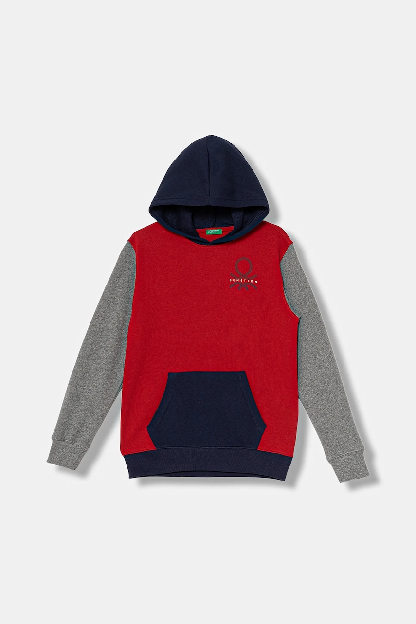 United Colors of Benetton hanorac de bumbac pentru copii culoarea rosu, cu glugă, cu imprimeu, 3J68C204V