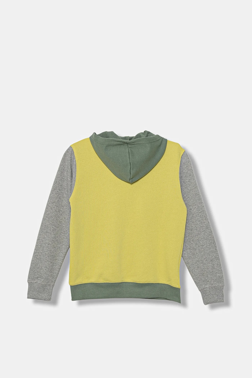 Детская хлопковая кофта United Colors of Benetton цвет жёлтый с капюшоном узор 3J68C505C Детская хлопковая кофта United Colors of Benetton цвет жёлтый с капюшоном узор 3J68C505C