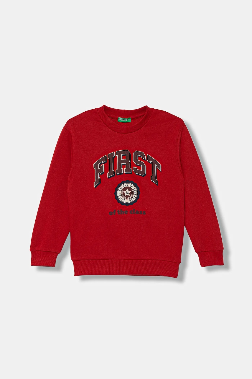 Levně Dětská bavlněná mikina United Colors of Benetton červená barva, s potiskem, 3J68G10KN
