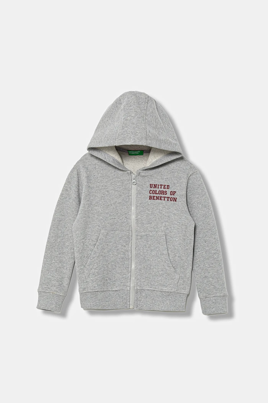 United Colors of Benetton hanorac de bumbac pentru copii culoarea gri, cu glugă, uni, 3J68G503V