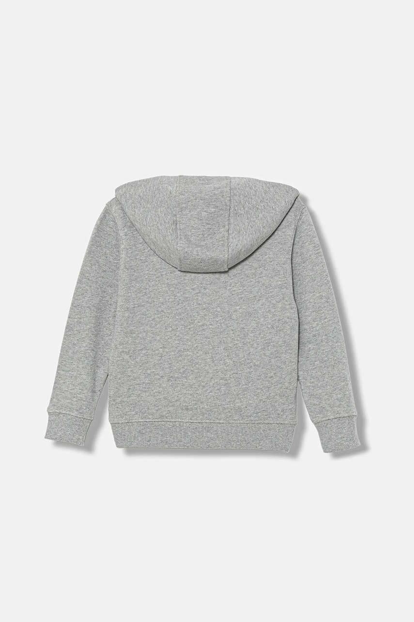 Детская хлопковая кофта United Colors of Benetton цвет серый с капюшоном однотонная 3J68G503V Детская хлопковая кофта United Colors of Benetton цвет серый с капюшоном однотонная 3J68G503V