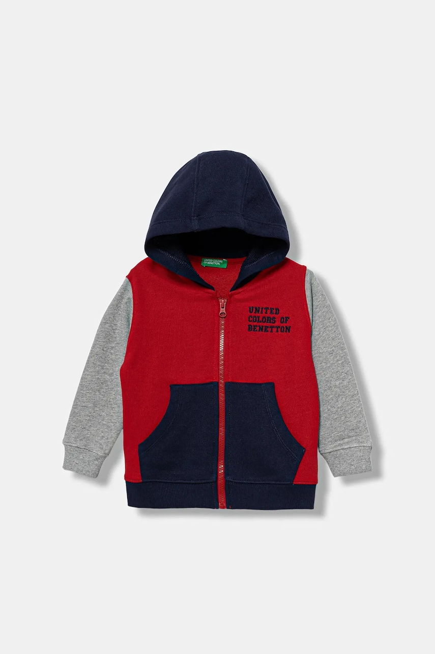 United Colors of Benetton hanorac de bumbac pentru copii culoarea rosu, cu glugă, uni, 3J68G503V