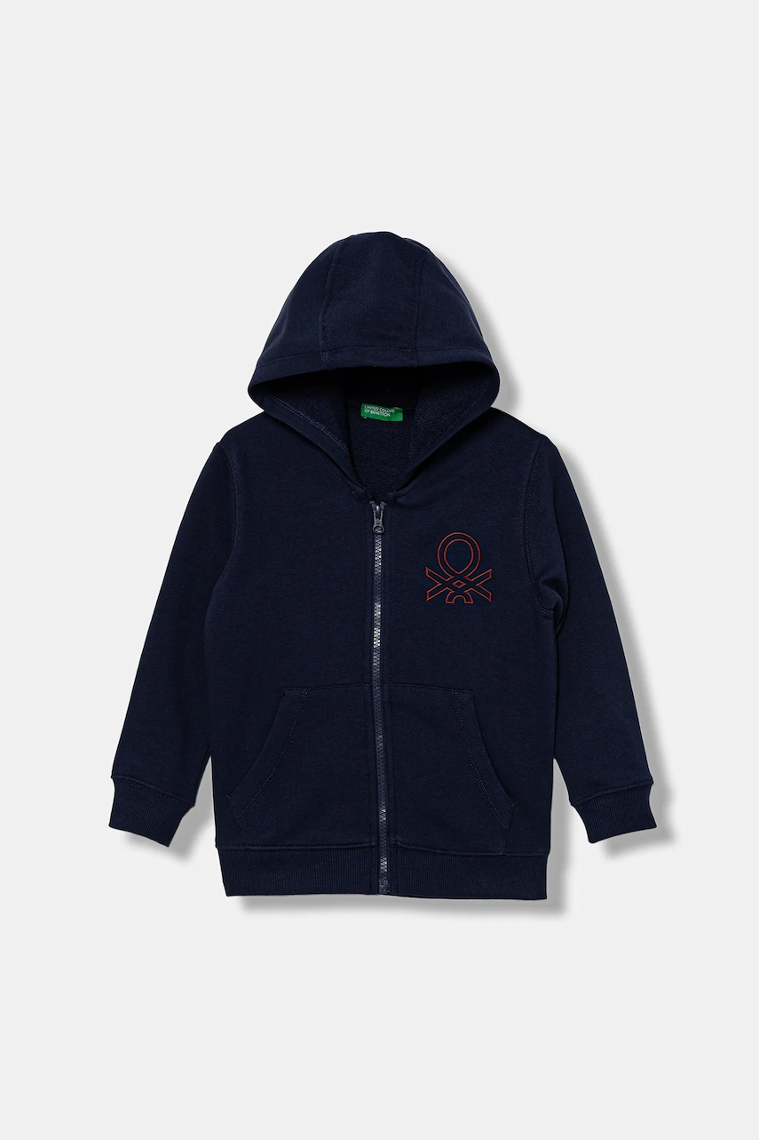 United Colors of Benetton hanorac de bumbac pentru copii culoarea bleumarin, cu glugă, uni, 3J68G503V