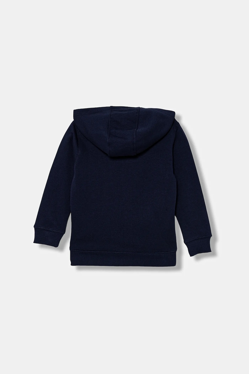 Детская хлопковая кофта United Colors of Benetton цвет синий с капюшоном однотонная 3J68G503V Детская хлопковая кофта United Colors of Benetton цвет синий с капюшоном однотонная 3J68G503V