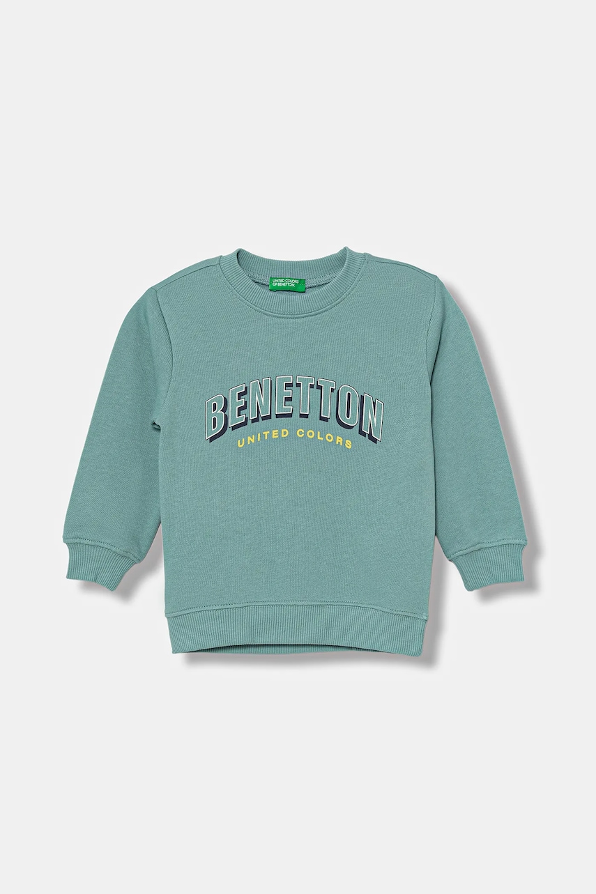United Colors of Benetton hanorac de bumbac pentru copii culoarea turcoaz, cu imprimeu, 3J70G10JY
