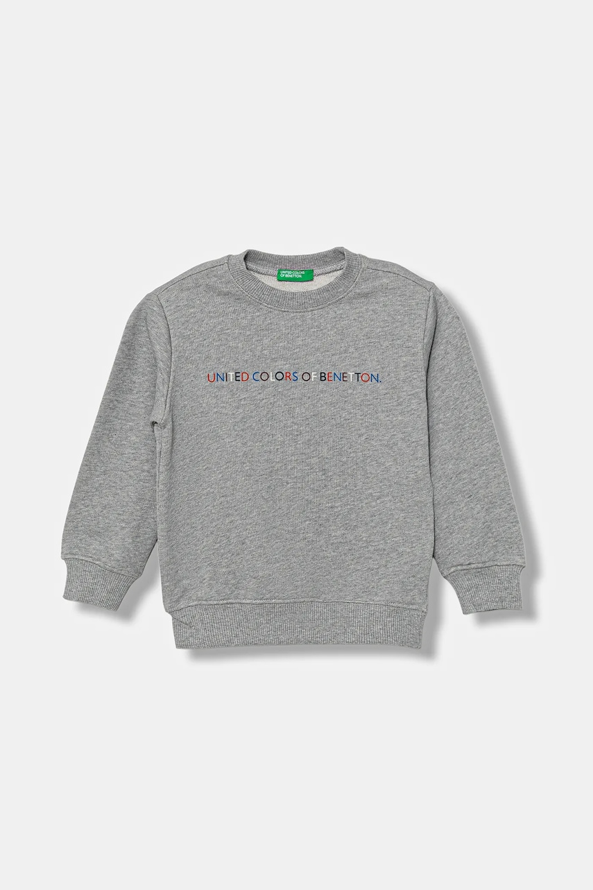 Levně Dětská bavlněná mikina United Colors of Benetton šedá barva, s potiskem, 3J70G10JY