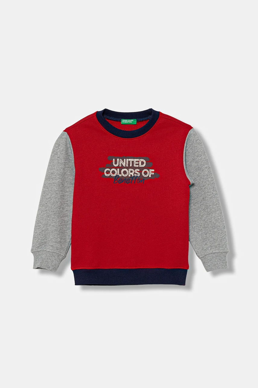 Levně Dětská bavlněná mikina United Colors of Benetton červená barva, s potiskem, 3J70G10JY