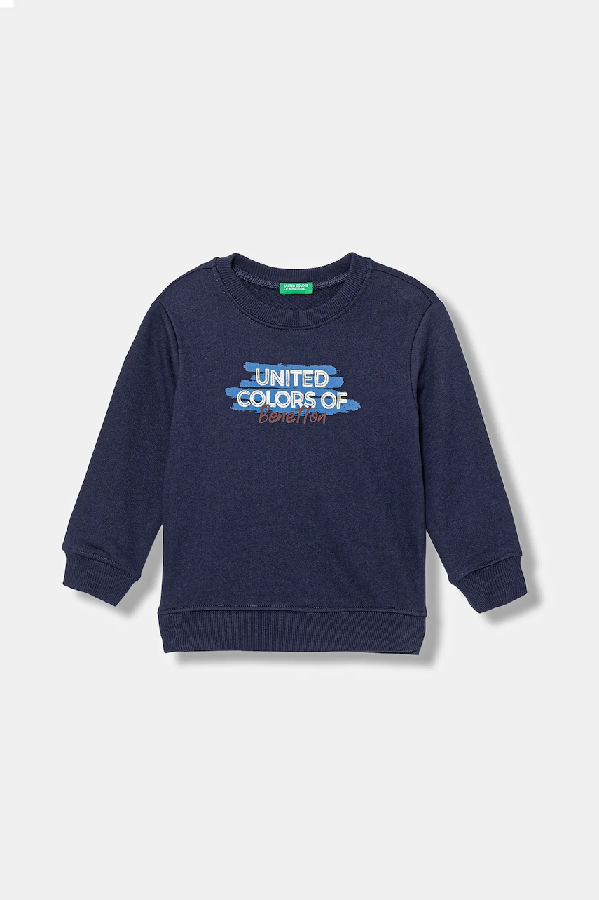 United Colors of Benetton hanorac de bumbac pentru copii culoarea bleumarin, cu imprimeu, 3J70G10JY