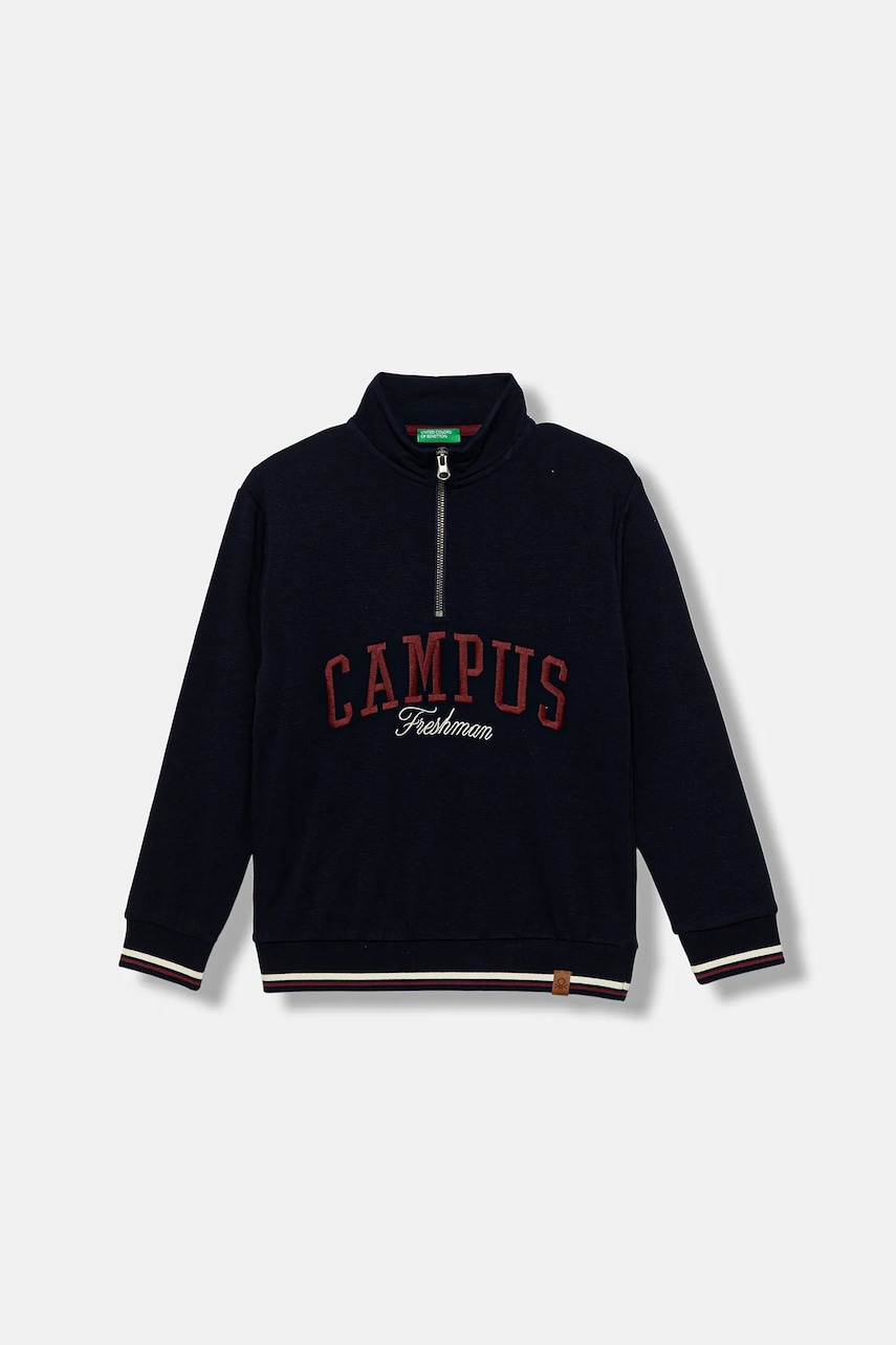Levně Dětská mikina United Colors of Benetton tmavomodrá barva, hladká, 32N4C10PS