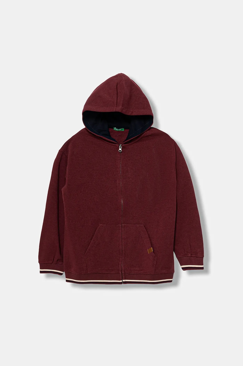 United Colors of Benetton bluză copii culoarea bordo, cu glugă, uni, 32N4C505B