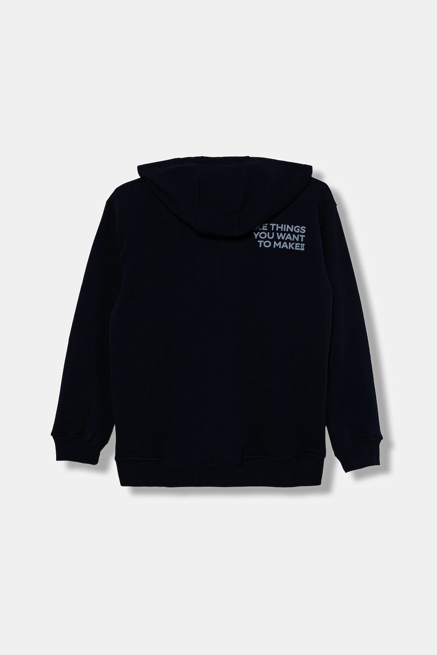 Детская хлопковая кофта United Colors of Benetton цвет синий с капюшоном с принтом 3J68C505G Детская хлопковая кофта United Colors of Benetton цвет синий с капюшоном с принтом 3J68C505G