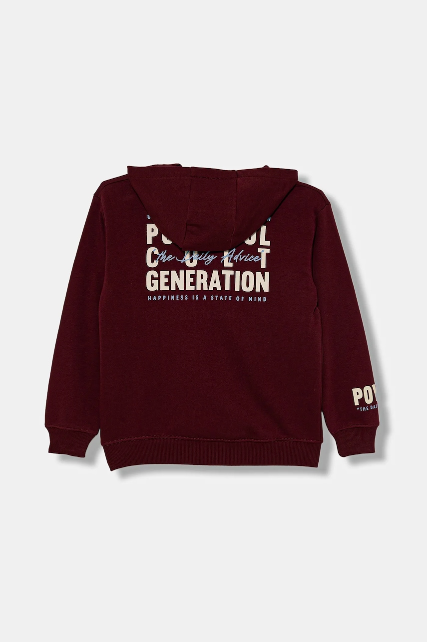 Детская хлопковая кофта United Colors of Benetton цвет бордовый с капюшоном с принтом 3J68C505G Детская хлопковая кофта United Colors of Benetton цвет бордовый с капюшоном с принтом 3J68C505G