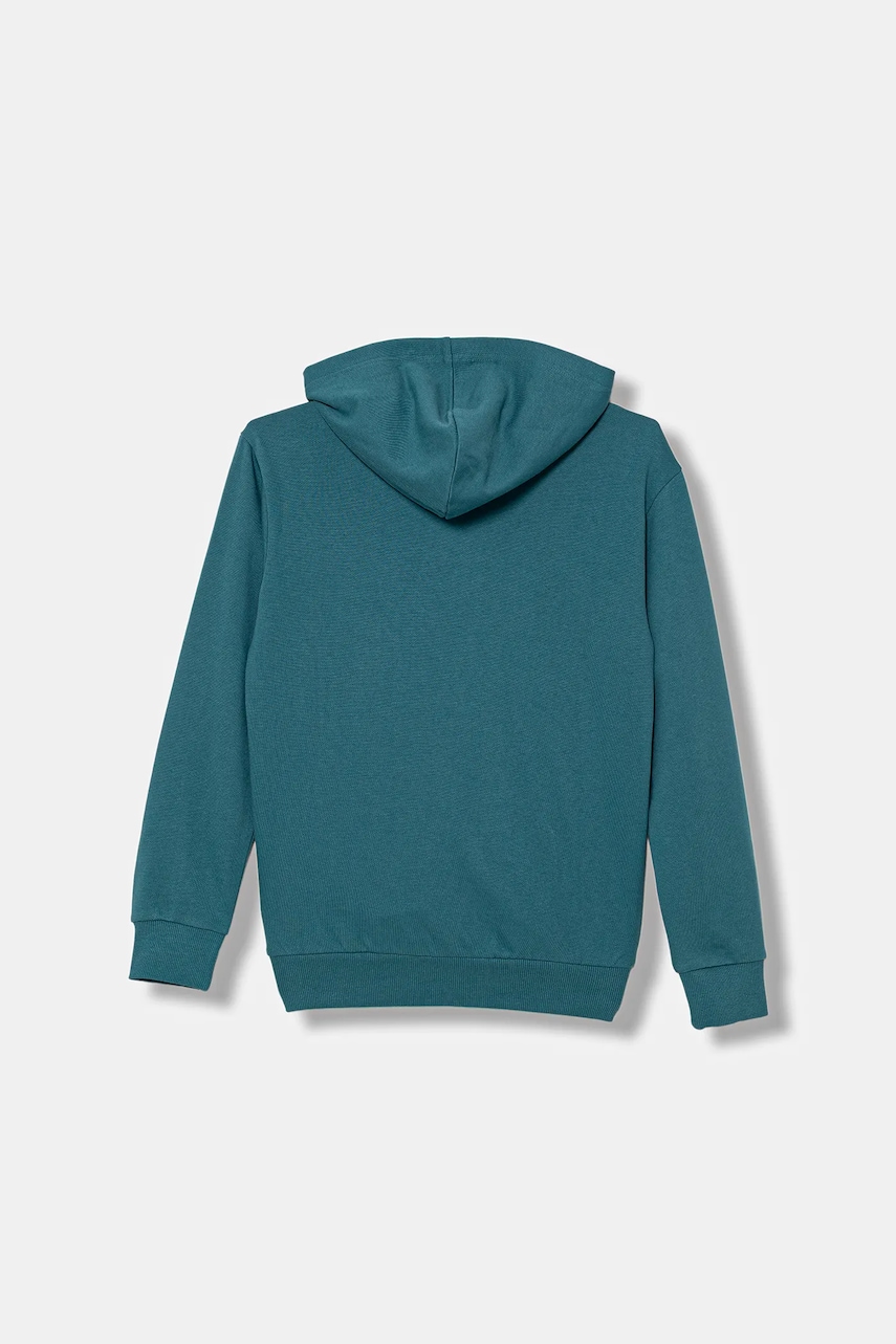 Детская хлопковая кофта United Colors of Benetton цвет зелёный с капюшоном с принтом 3UNIC204Y Детская хлопковая кофта United Colors of Benetton цвет зелёный с капюшоном с принтом 3UNIC204Y