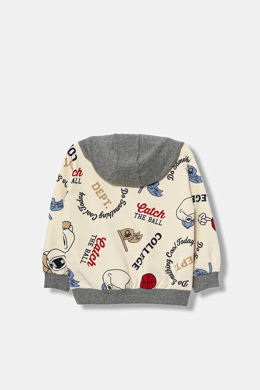 Детская кофта United Colors of Benetton цвет бежевый с капюшоном узор 3X7YG2017 Детская кофта United Colors of Benetton цвет бежевый с капюшоном узор 3X7YG2017
