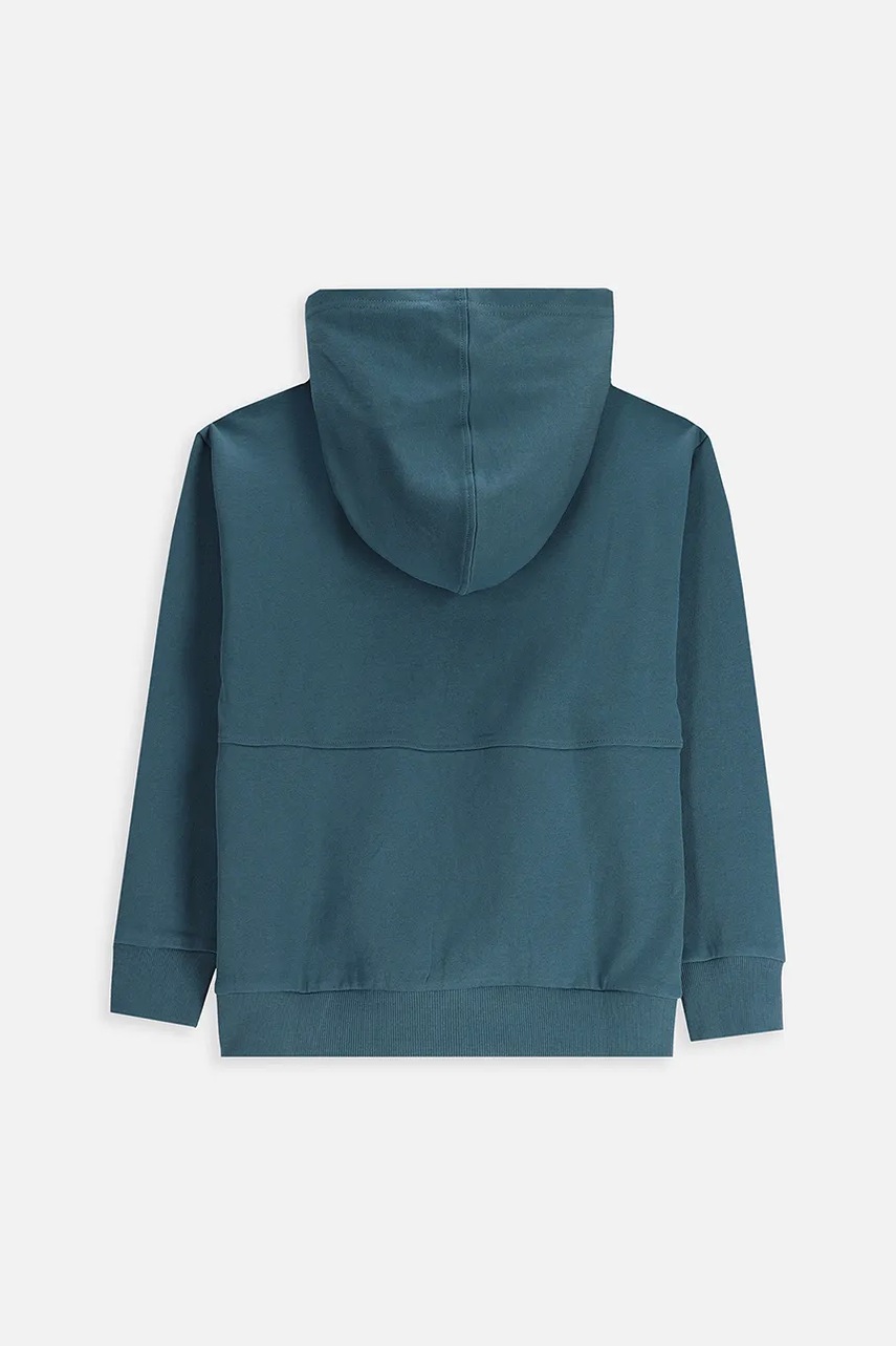 Детская хлопковая кофта Coccodrillo цвет зелёный с капюшоном с принтом EVERYDAY BOY A