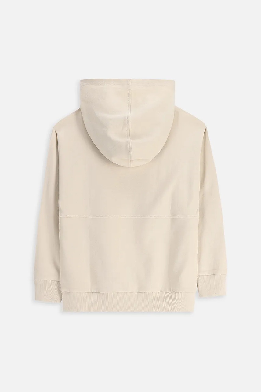 Детская хлопковая кофта Coccodrillo цвет бежевый с капюшоном с принтом EVERYDAY BOY A