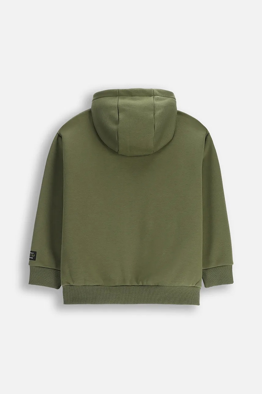 Детская кофта с хлопком Coccodrillo цвет зелёный с капюшоном однотонная SPORTS BOY JUNIOR