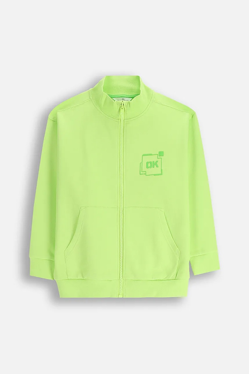 Детская хлопковая кофта Coccodrillo цвет зелёный с капюшоном с принтом X-RAY VISION BOY JUNIOR