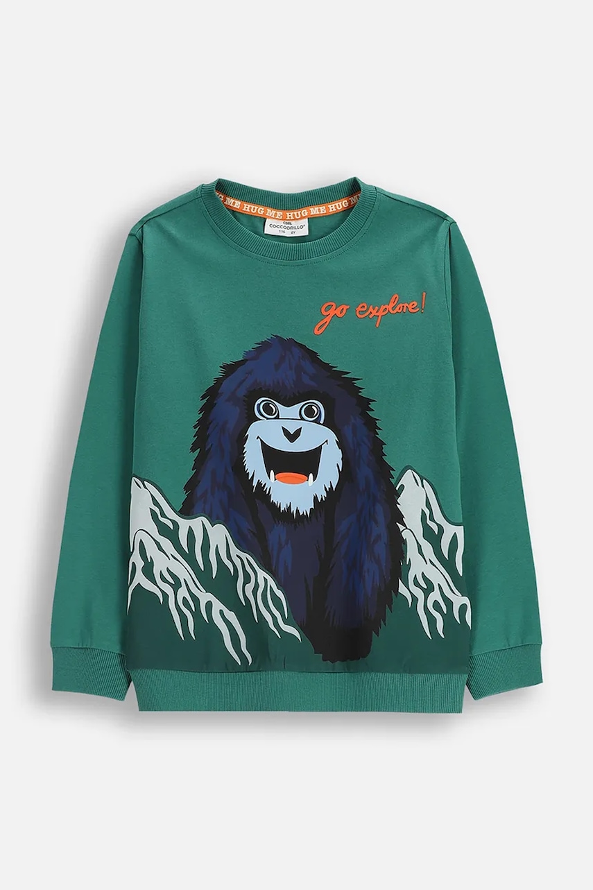 Coccodrillo hanorac de bumbac pentru copii culoarea verde, uni, YETI BOY KIDS