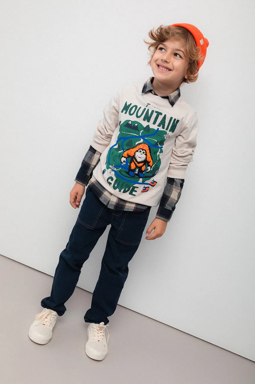 Coccodrillo hanorac de bumbac pentru copii culoarea gri, cu model, YETI BOY KIDS