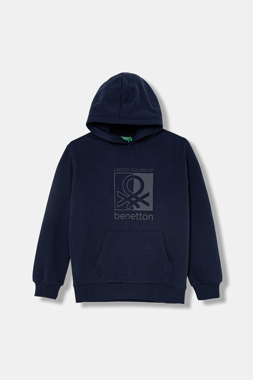 United Colors of Benetton bluză copii culoarea bleumarin, cu glugă, cu imprimeu, 3EB5C205B