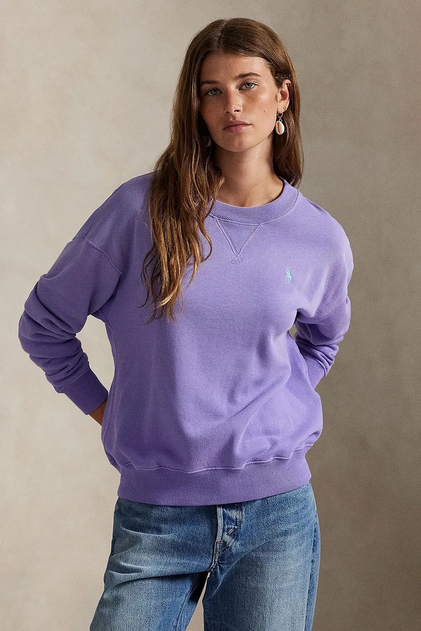 Levně Bavlněná mikina Polo Ralph Lauren dámská, fialová barva, hladká, 211971690