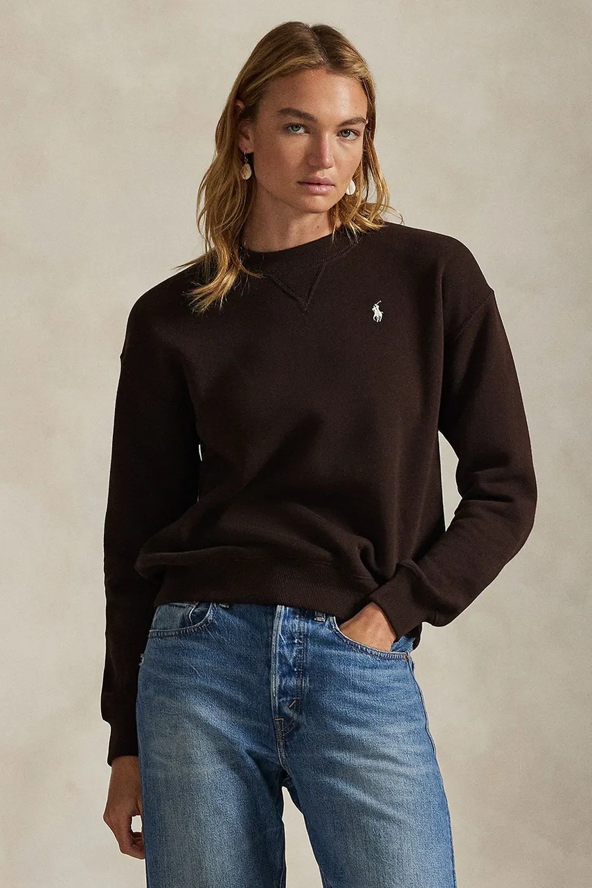 Levně Mikina Polo Ralph Lauren dámská, hnědá barva, hladká, 211971697
