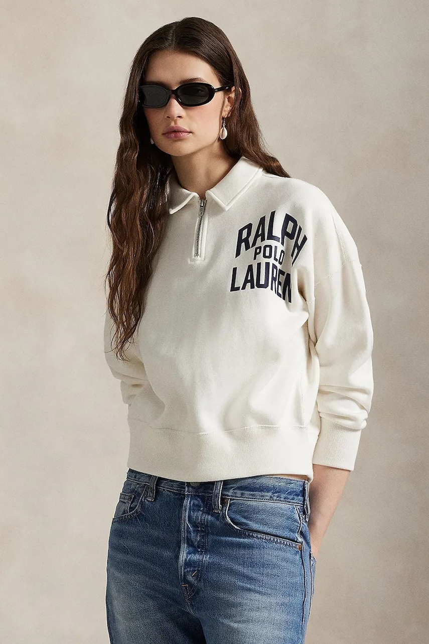 Levně Mikina Polo Ralph Lauren dámská, bílá barva, s potiskem, 211971753