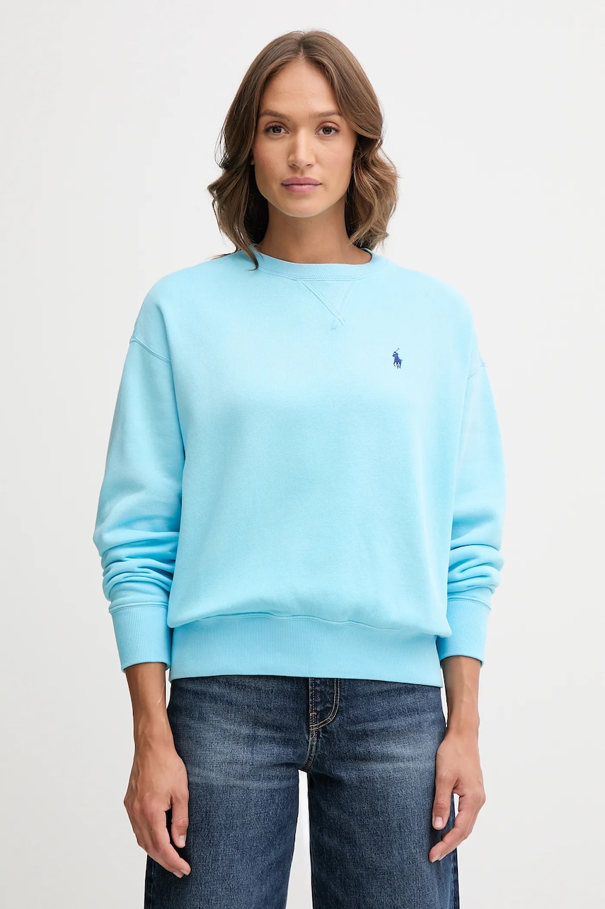 Levně Bavlněná mikina Polo Ralph Lauren dámská, tyrkysová barva, hladká, 211972697