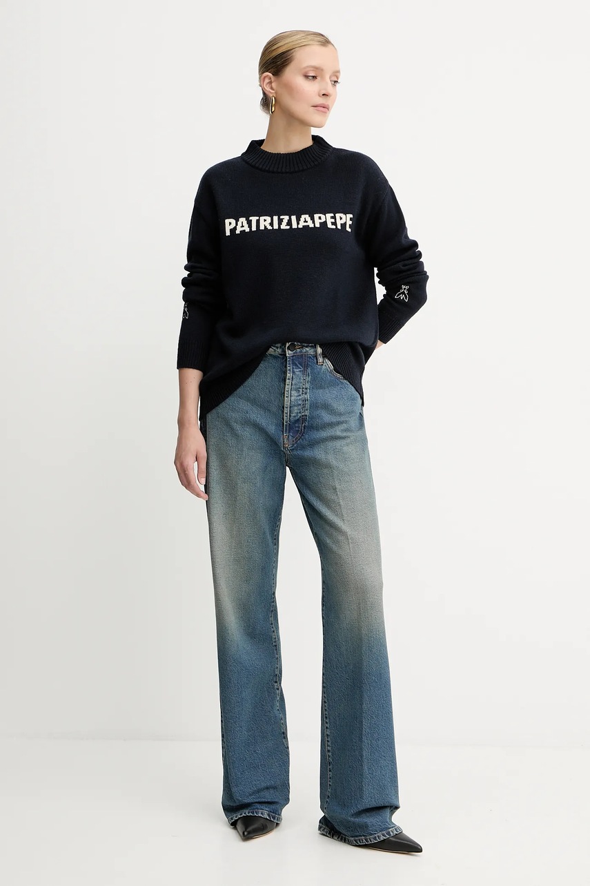 Шерстяной свитер Patrizia Pepe цвет синий с полугольфом 8K0335 K282