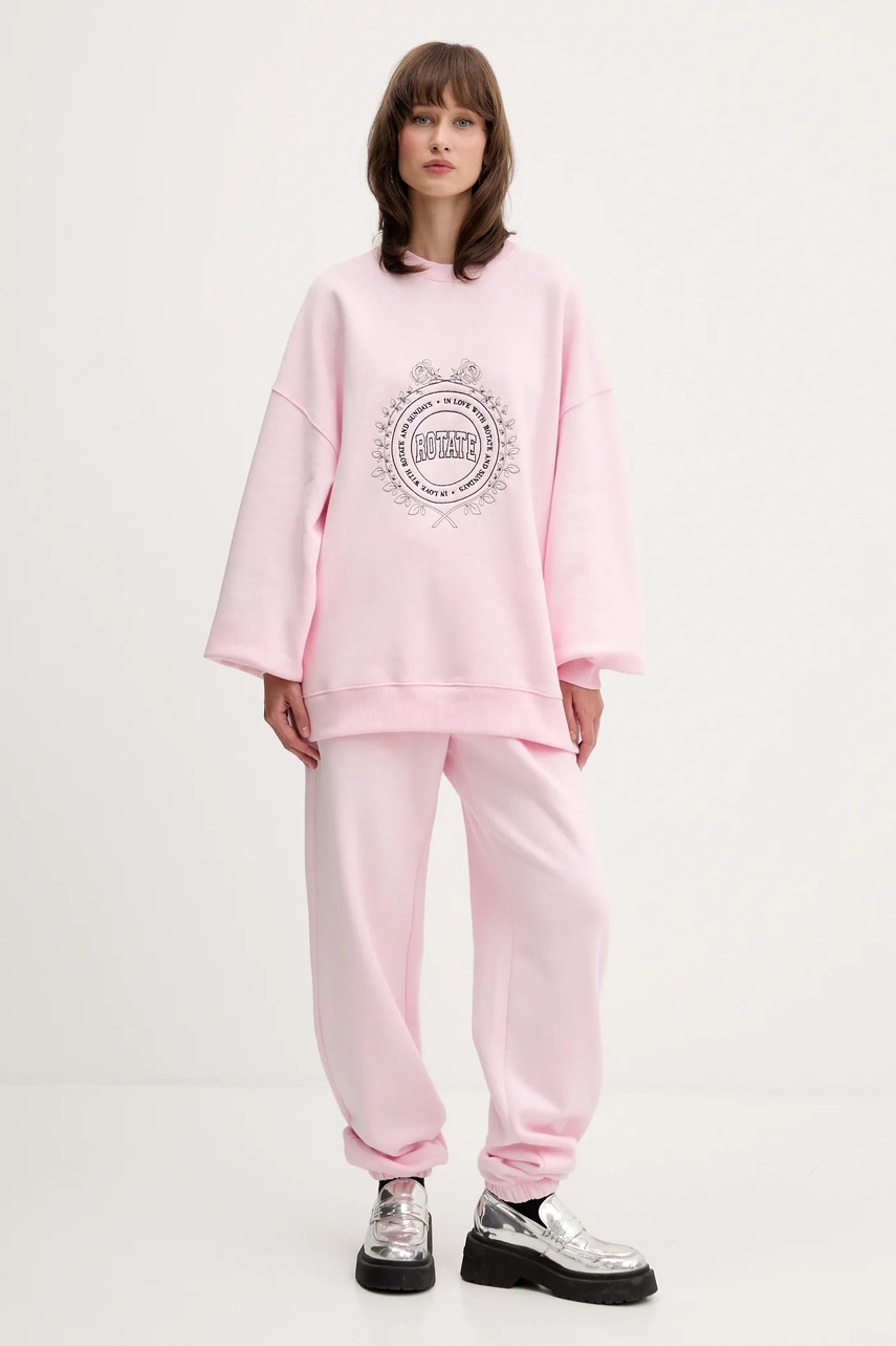 Хлопковая кофта Rotate цвет розовый с аппликацией 114425191