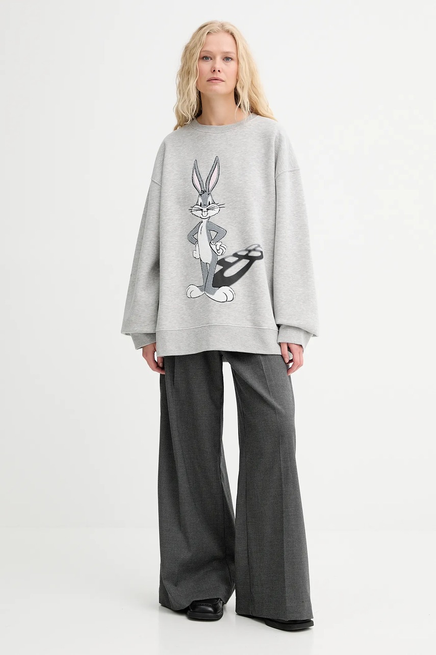 Хлопковая кофта MUNTHE LAMI цвет серый с аппликацией 253111125363