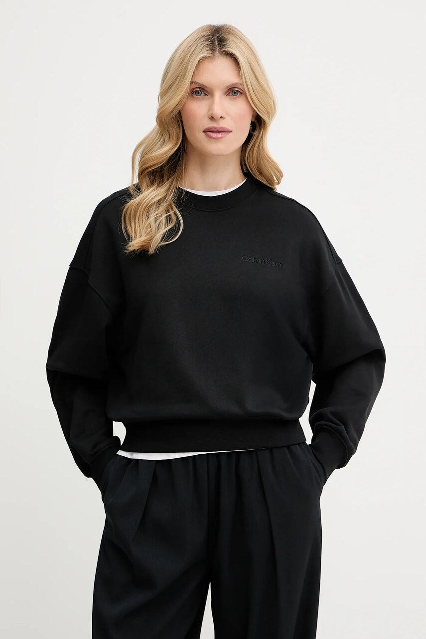 Levně Bavlněná mikina Calvin Klein dámská, černá barva, s aplikací, LV044C209G