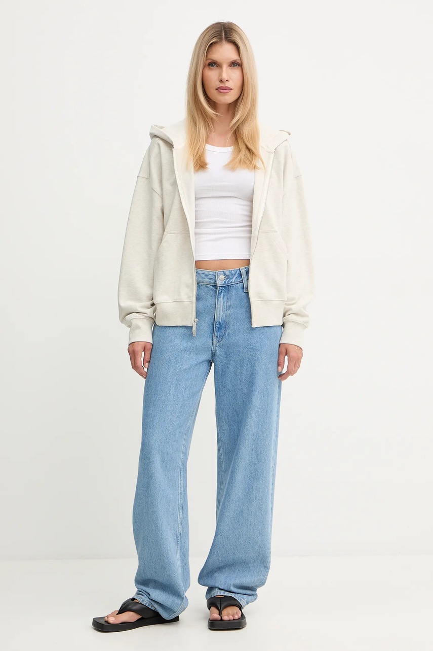 Хлопковая кофта Calvin Klein цвет бежевый с капюшоном однотонная LV044C211G