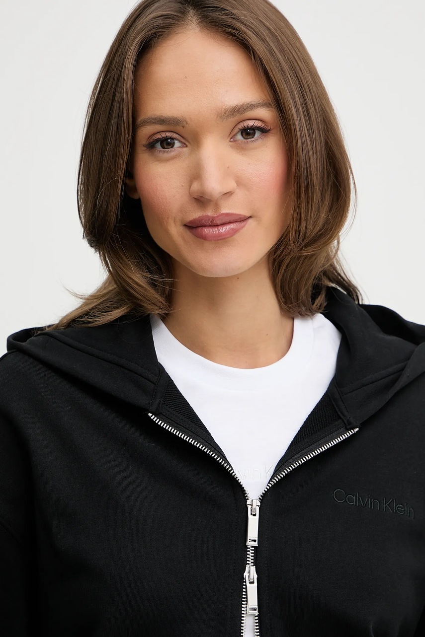 Calvin Klein pamut melegítőfelső fekete, sima, kapucnis, LV044C211G termék 2. képe