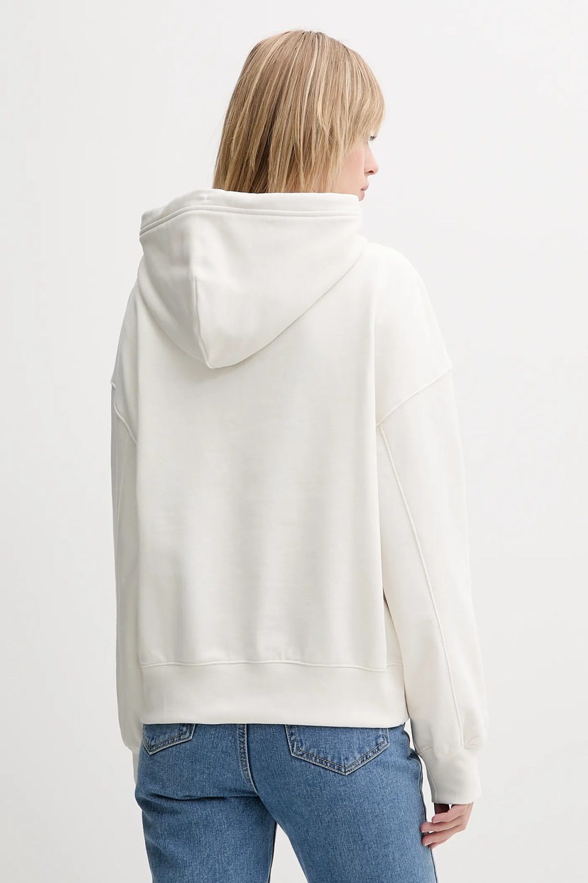 Хлопковая кофта Calvin Klein цвет бежевый с капюшоном с аппликацией LV044C210G