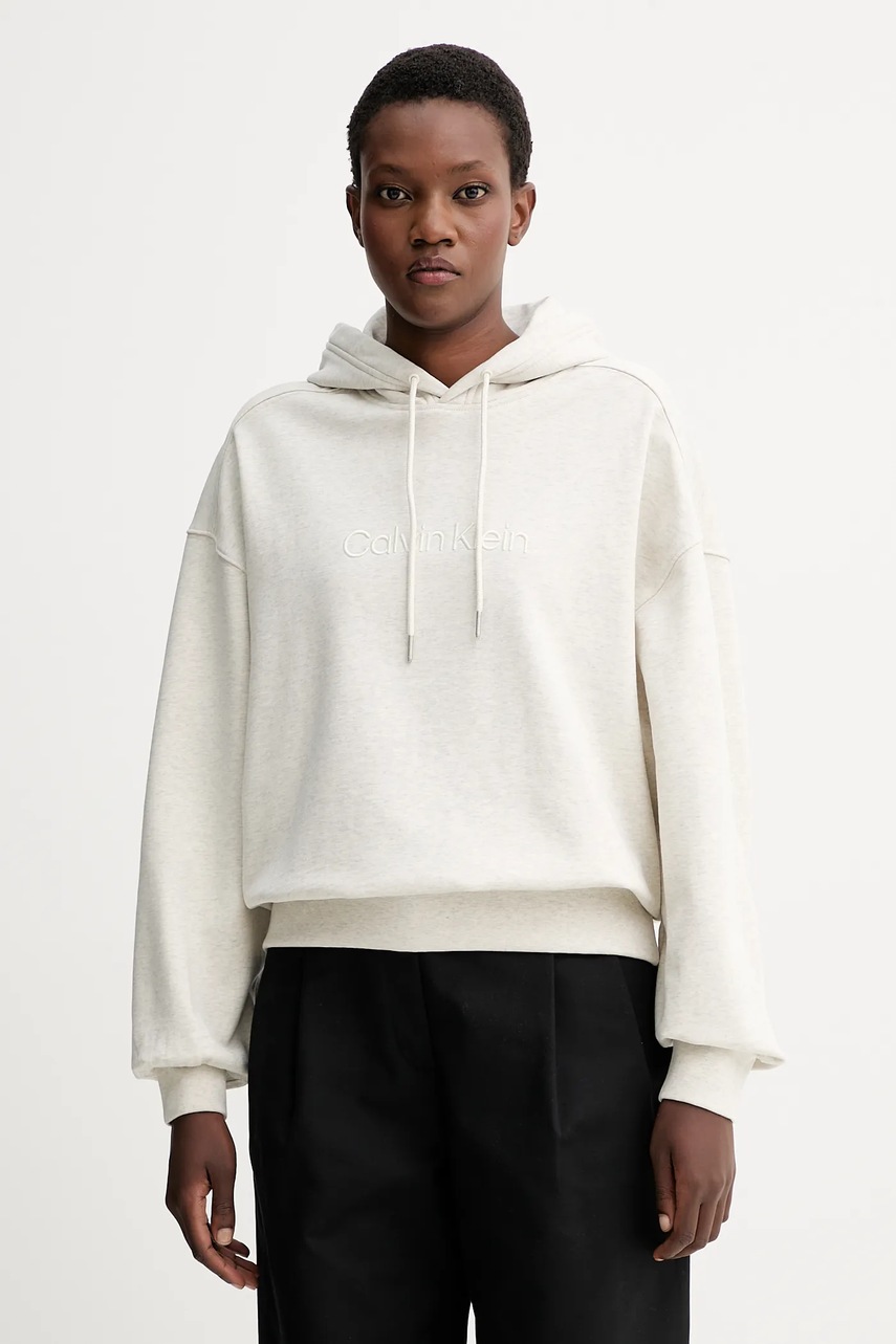 Levně Bavlněná mikina Calvin Klein dámská, černá barva, s kapucí, s aplikací, LV044C210G