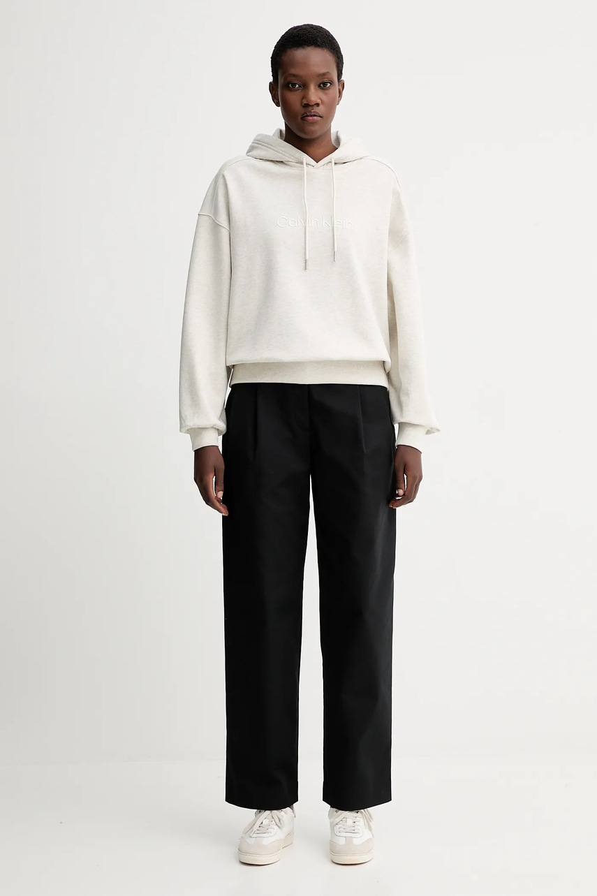 Хлопковая кофта Calvin Klein цвет чёрный с капюшоном с аппликацией LV044C210G