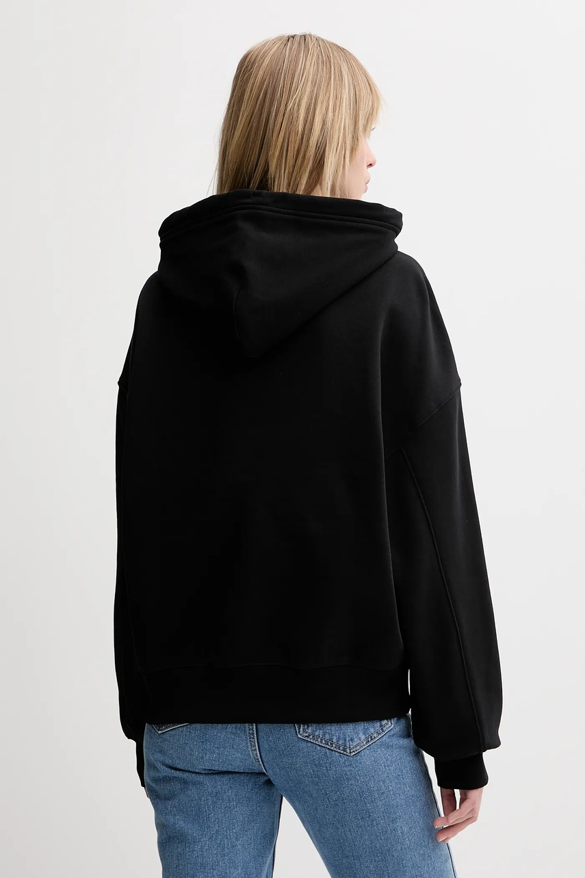 Хлопковая кофта Calvin Klein цвет чёрный с капюшоном с аппликацией LV044C210G