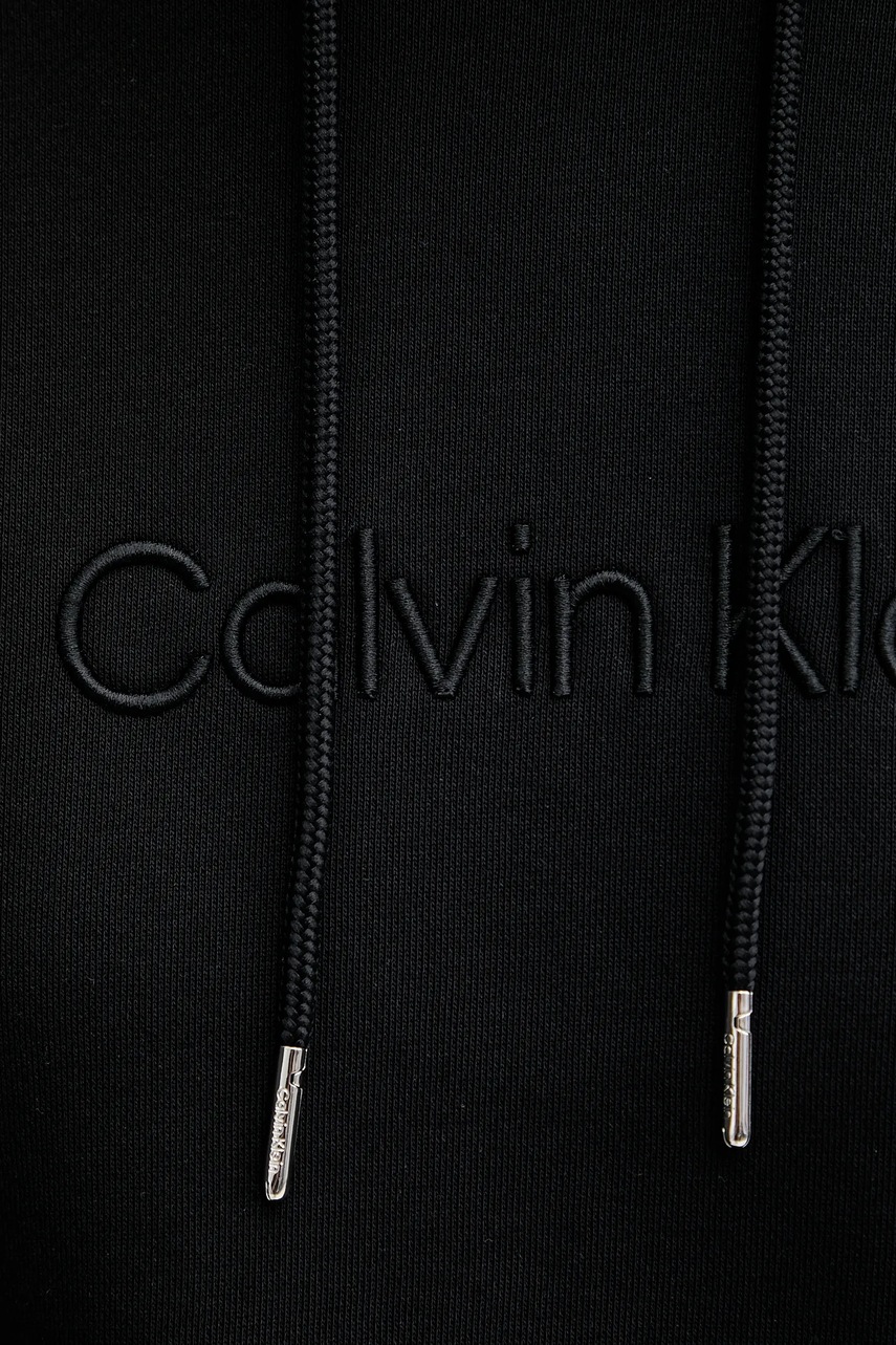 Βαμβακερή μπλούζα Calvin Klein γυναικεία, χρώμα: μαύρο, με κουκούλα, LV044C210G φωτογραφία