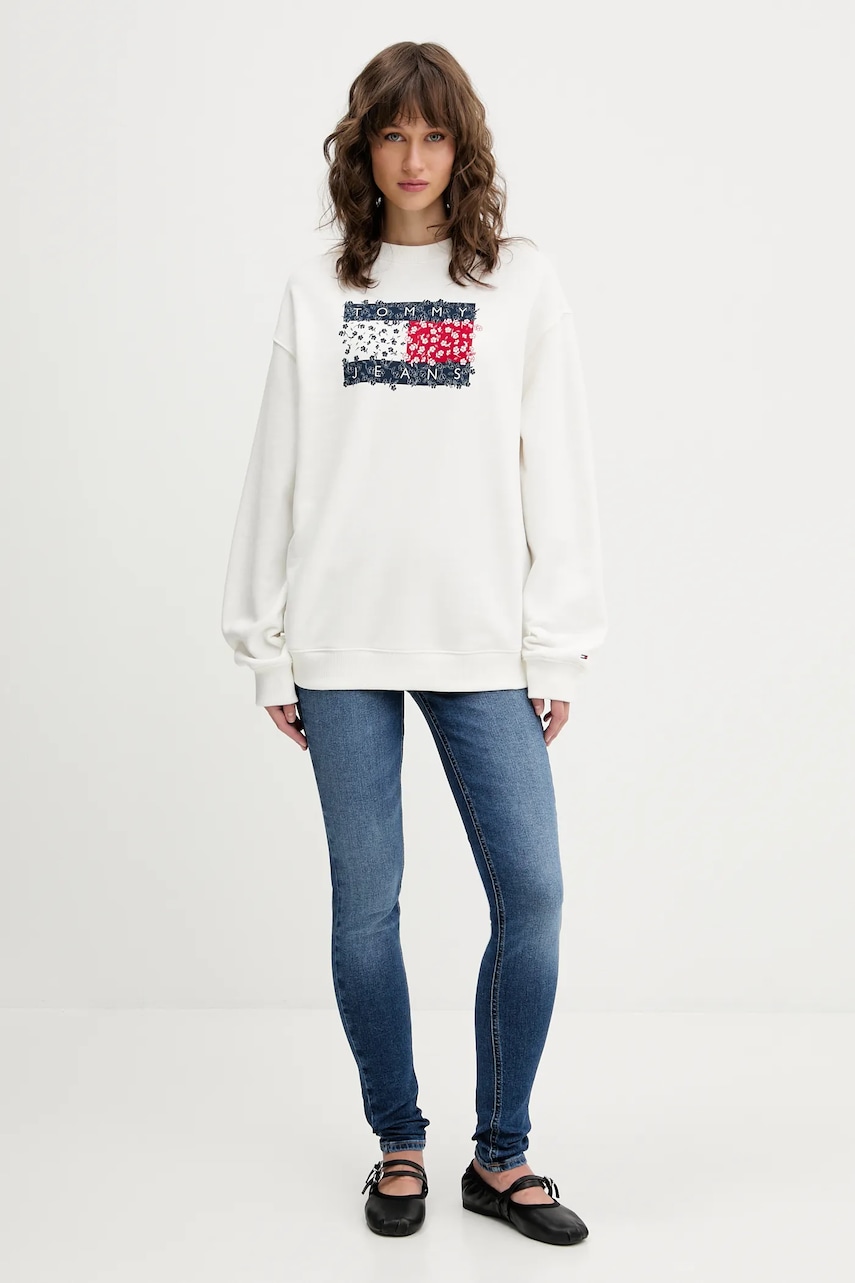 Хлопковая кофта Tommy Jeans цвет белый узор DW0DW20933 Хлопковая кофта Tommy Jeans цвет белый узор DW0DW20933