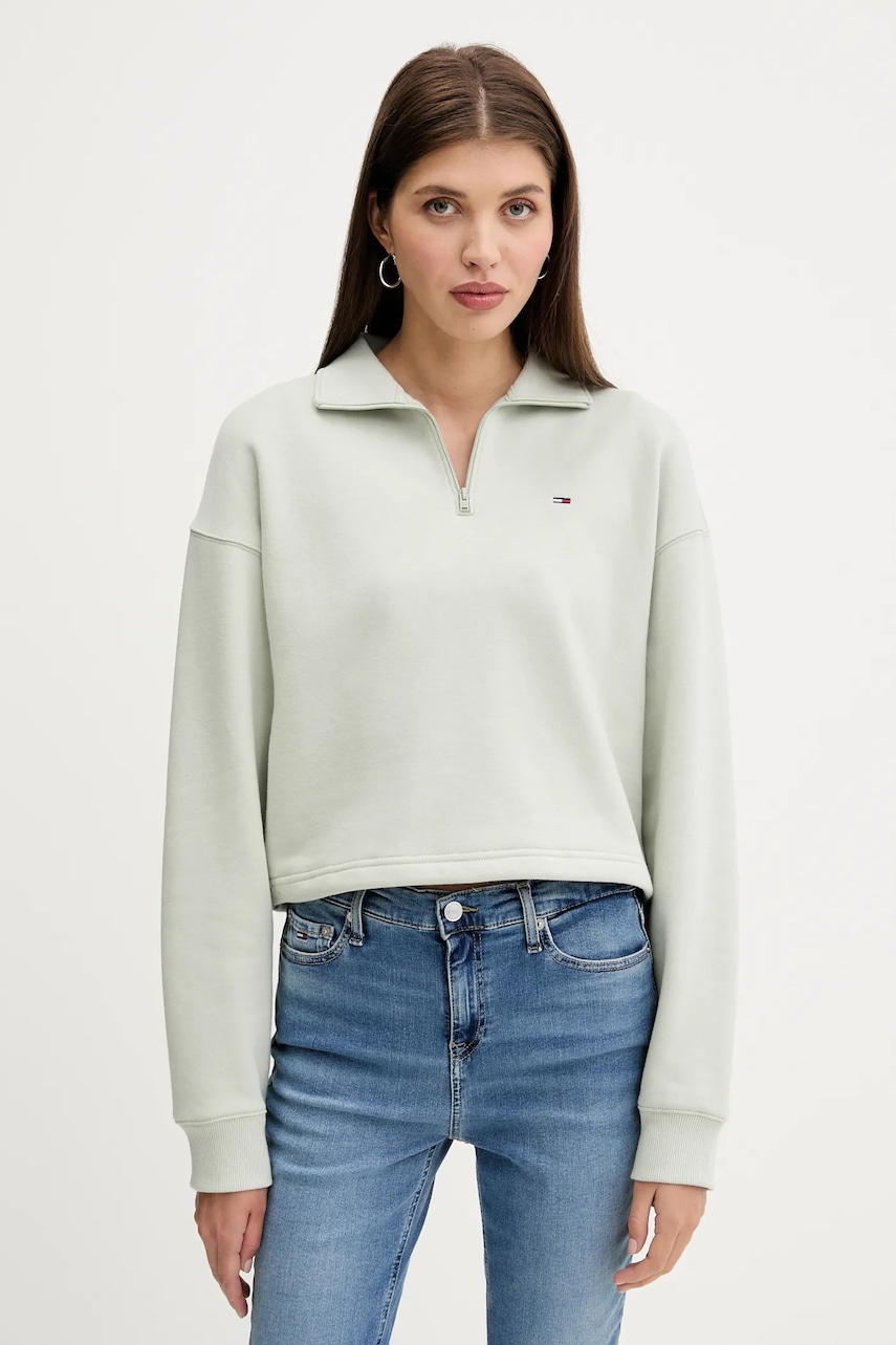 Tommy Jeans bluză culoarea verde, uni, DW0DW20946