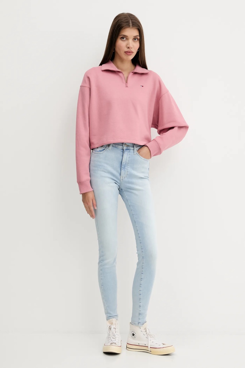 Кофта Tommy Jeans цвет розовый однотонная DW0DW20946