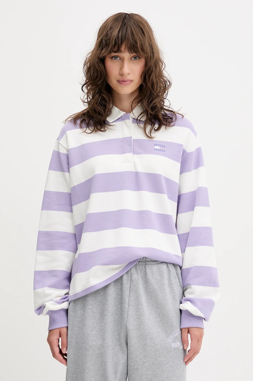 Tommy Jeans hanorac de bumbac culoarea violet, cu imprimeu, DW0DW20948