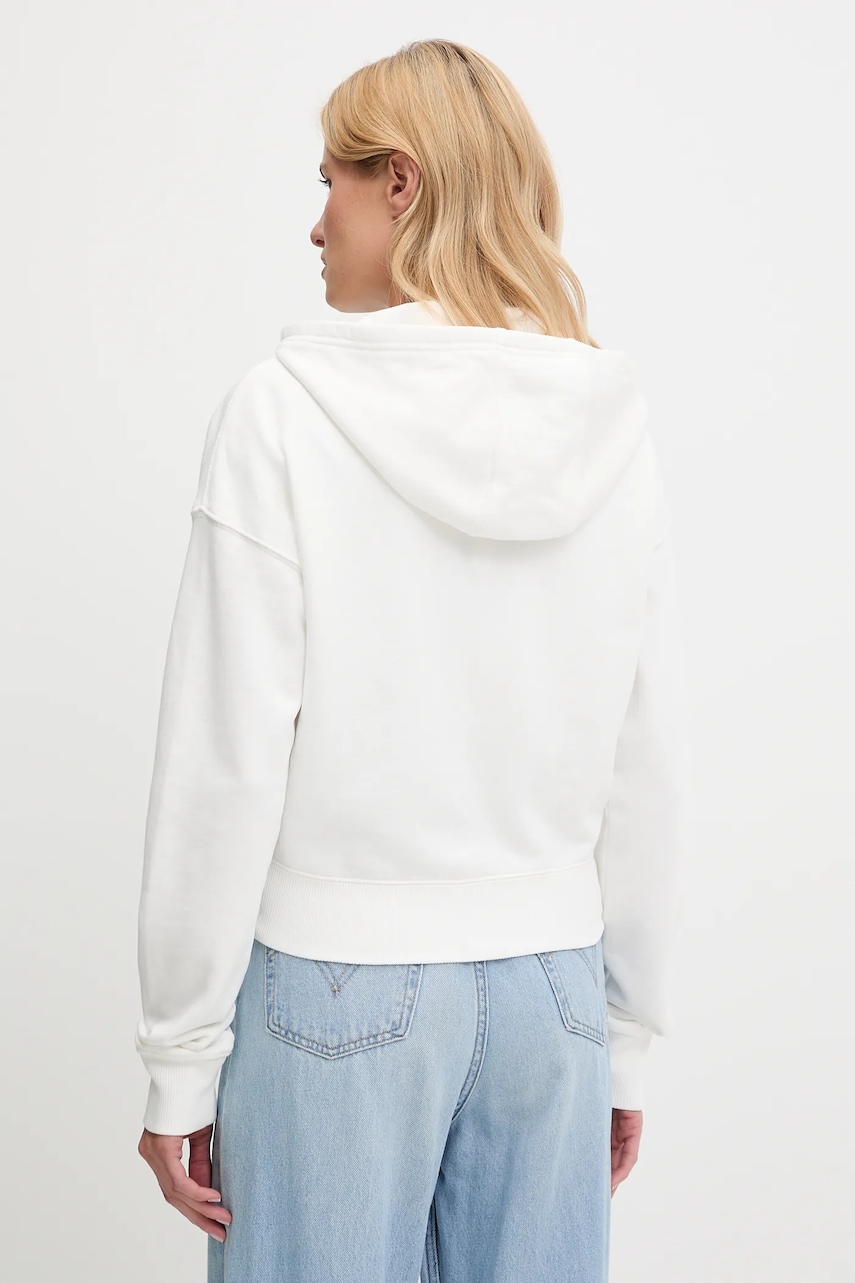 Хлопковая кофта Tommy Jeans цвет белый с капюшоном с аппликацией DW0DW21147 Хлопковая кофта Tommy Jeans цвет белый с капюшоном с аппликацией DW0DW21147